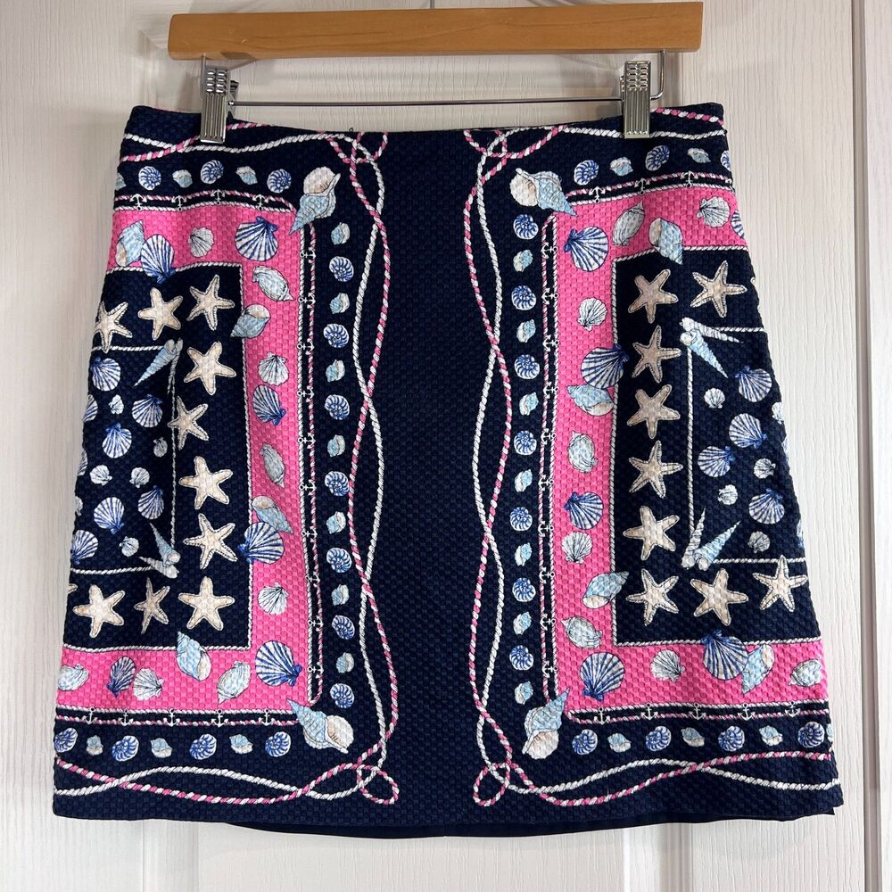 Talbots Petites Women's Navy Pink Seashell Nautical Rope Skirt Size 8 P